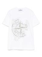 T-shirt con stampa per bambino Stone Island Junior bianco con girocollo K1S162100010S0128 V0001 STONE ISLAND JUNIOR 