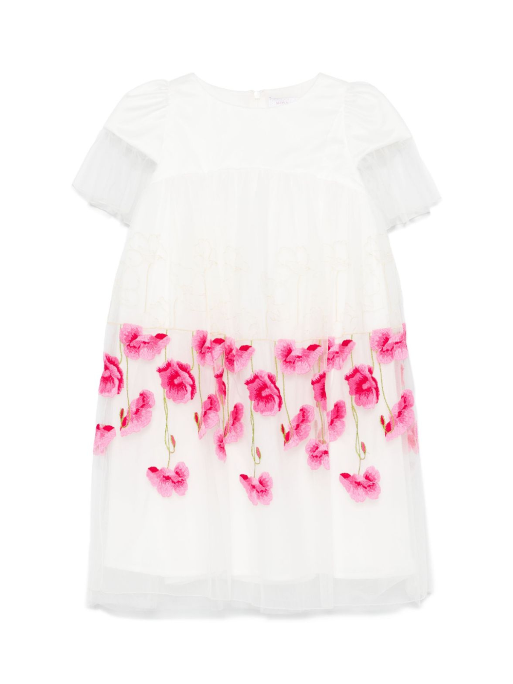 Abito per bambina Monnalisa bianco con ricamo a fiori con inserti in tulle 71E914 5975 0197 MONNALISA 