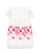 Abito per bambina Monnalisa bianco con ricamo a fiori con inserti in tulle 71E914 5975 0197 MONNALISA 