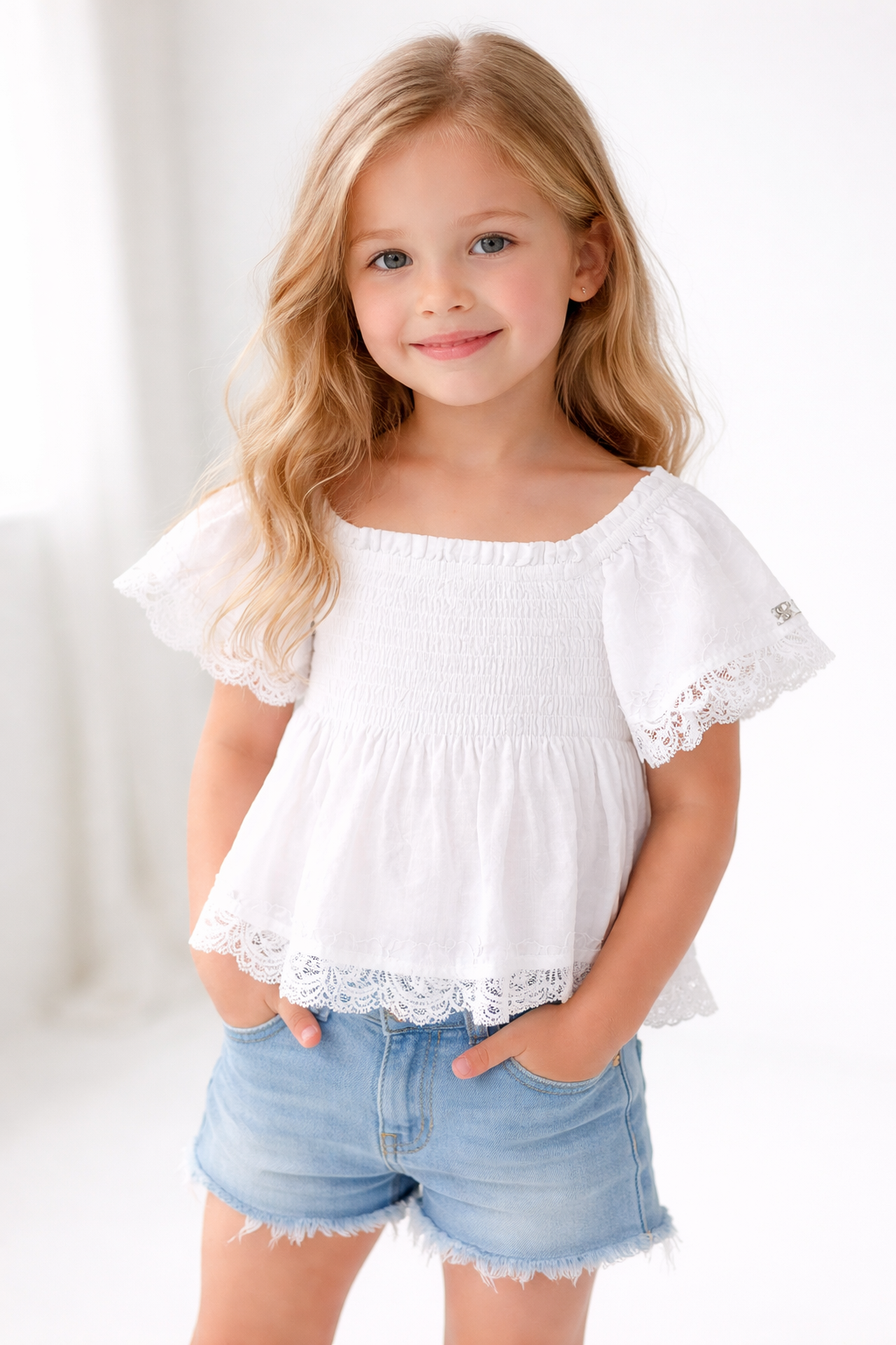 Camicia per bambina Ermanno Scervino Junior bianca con dettagli in pizzo Z1G301 7942 0099 ERMANNO SCERVINO JUNIOR 