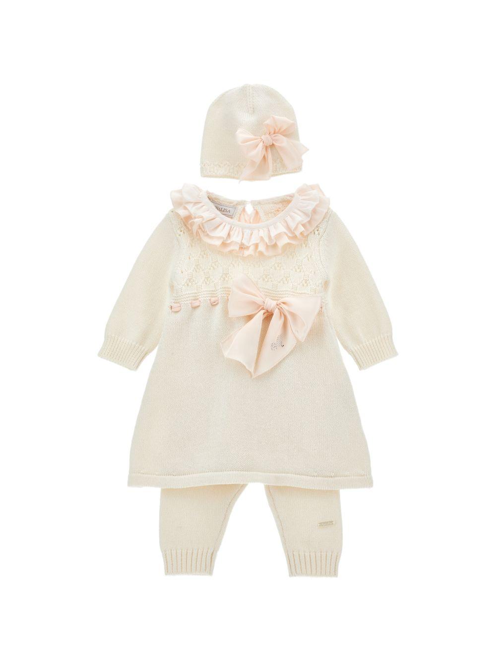 Set di tre pezzi per neonata Monnalisa Kids bianco con dettaglio con fiocco 35H512 8060 0191 MONNALISA KIDS 