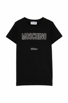 T-shirt per bambina Moschino Kids nera con logo in strass HHM06KLBA10 60100 MOSCHINO KIDS 
