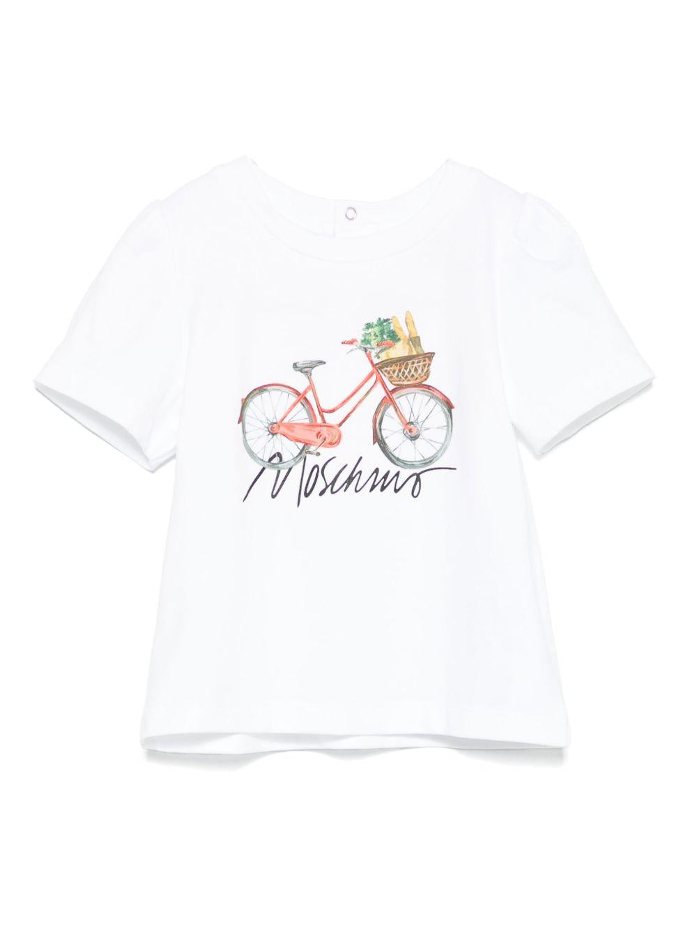 T-shirt con stampa per neonato Moschino Kids bianco con girocollo MDM03MLBA10 10101 MOSCHINO KIDS 