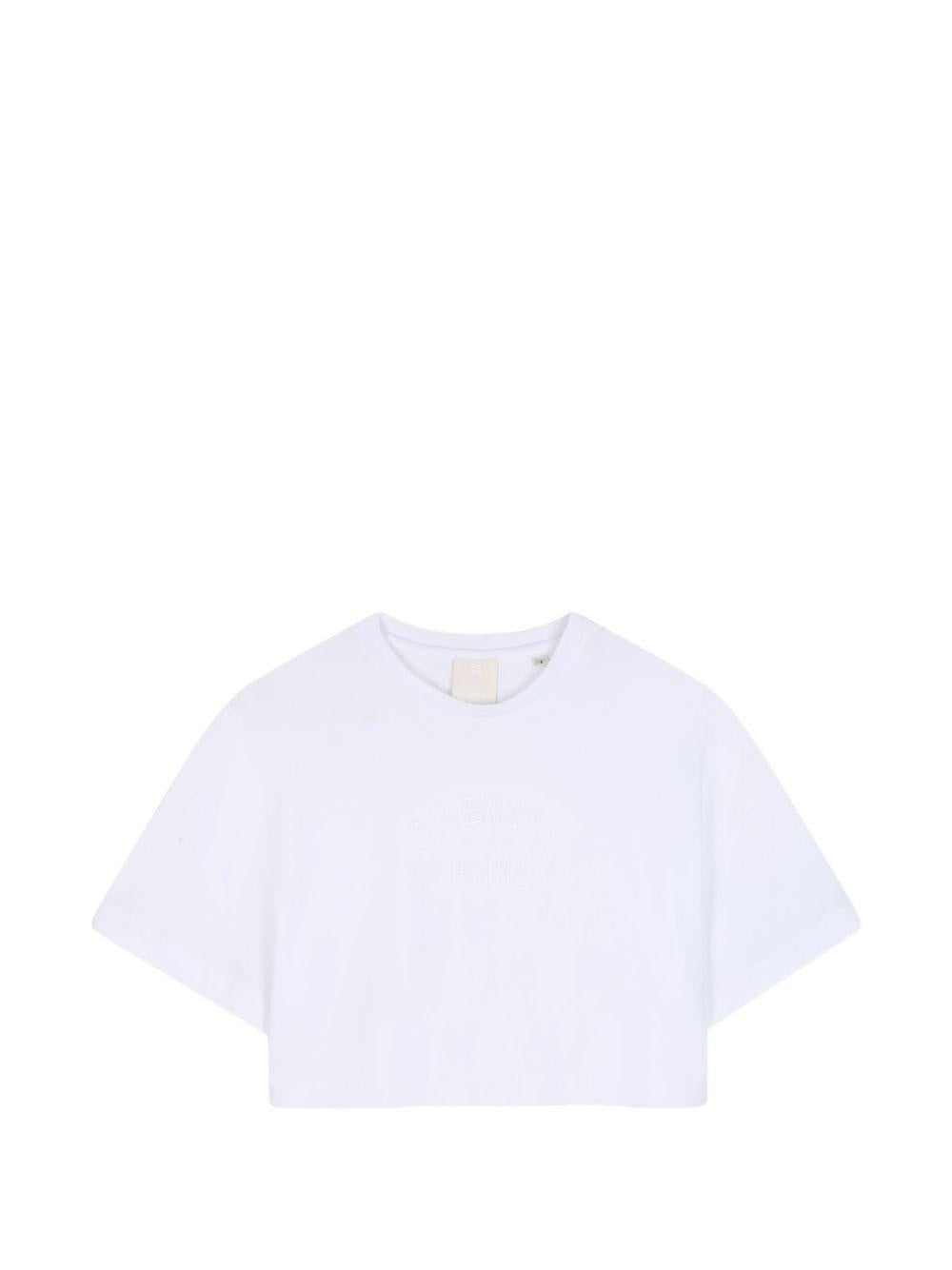 T-shirt per bambina Givenchy Kids bianca con taglio crop H31559 10P GIVENCHY KIDS 