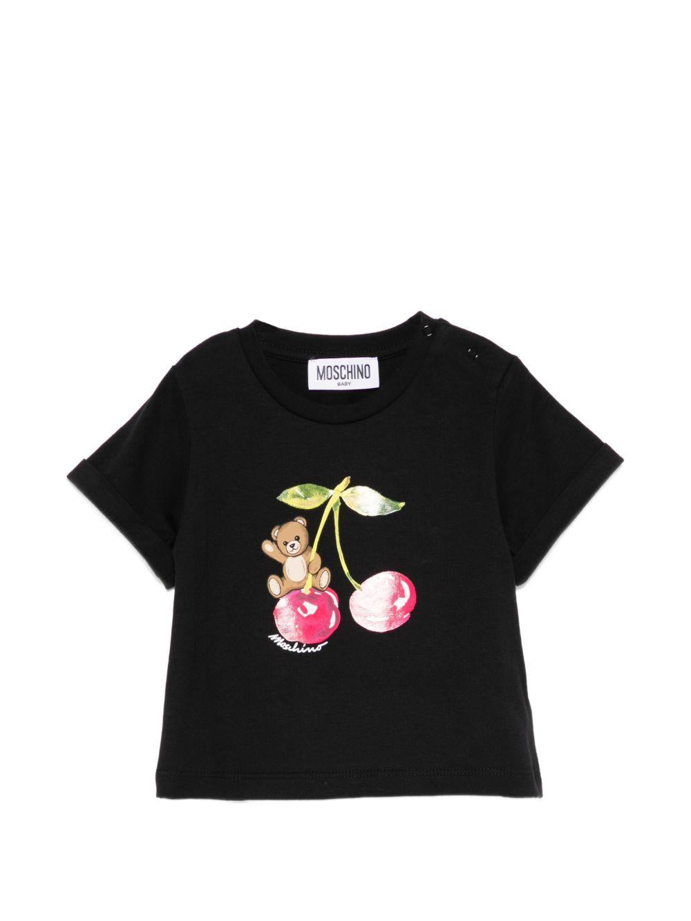 T-shirt per neonati Moschino Kids nera con stampa Teddy Bear MDM03TLAA02 60100 MOSCHINO KIDS 