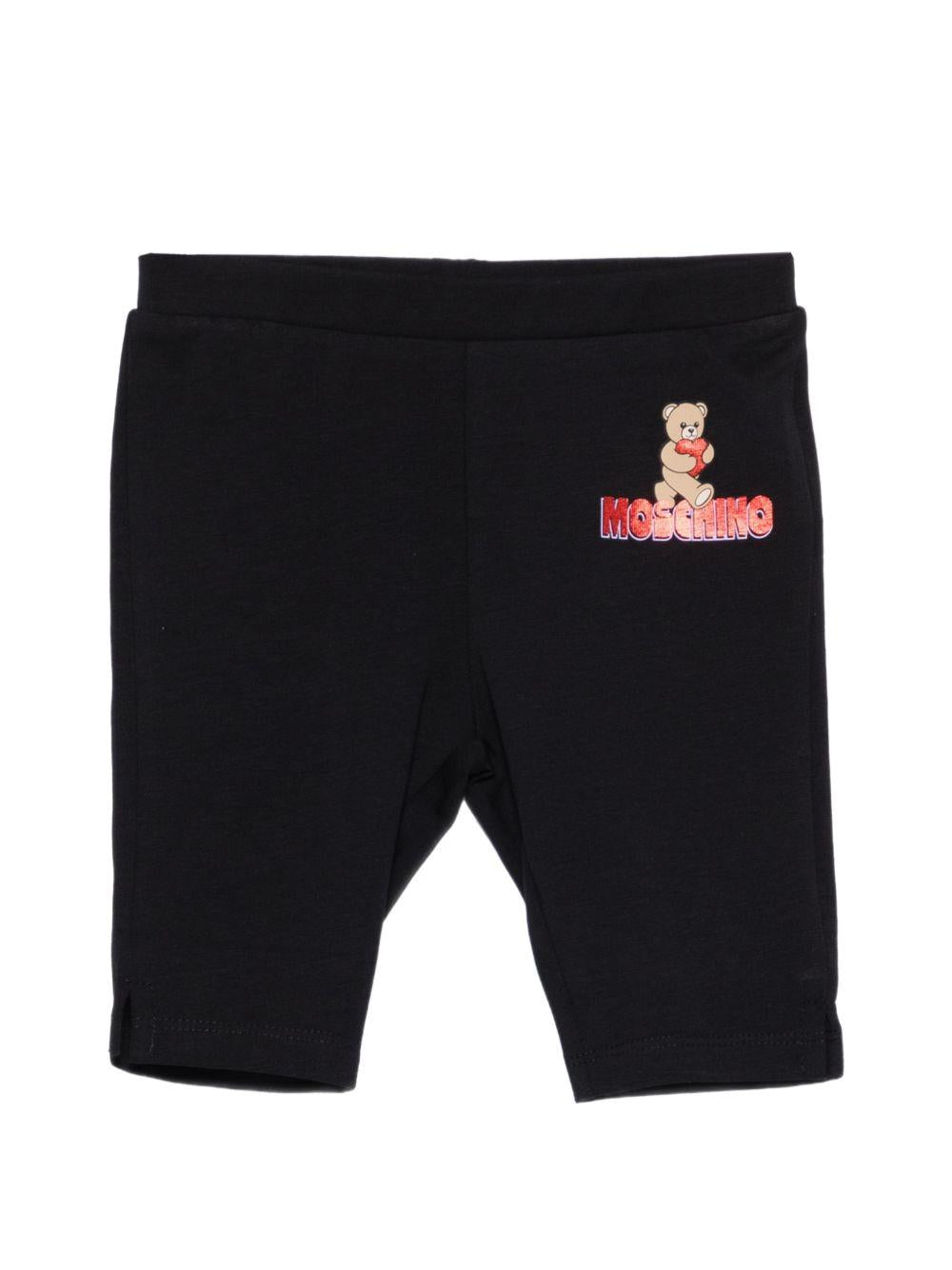 Leggins per neonata Moschino Kids neri con logo sul davanti MDP03JLBA00 60100 MOSCHINO KIDS 