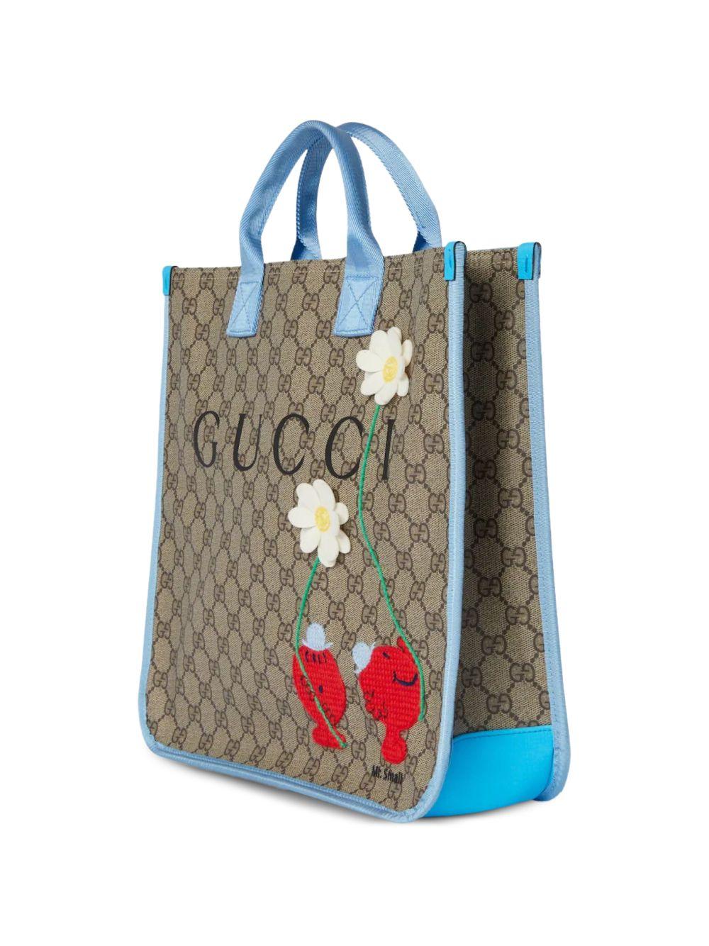 Borsa tote Gucci Kids beige GG Supreme con applicazioni floreali 859795FAFQF 8592 GUCCI KIDS 