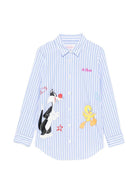 Camicia a righe per bamabina MC2 Saint Barth Kids x Looney Tunes azzurra con stampa grafica BRIG003 01933L MC2 ST. BARTH KIDS 