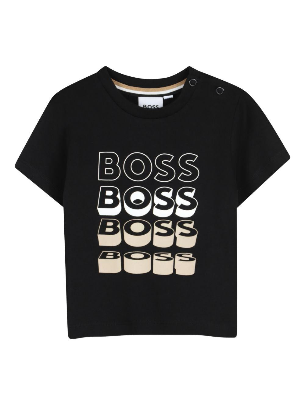 T-shirt per neonato Boss Kids nero con stampa grafica sul davanti J52889 09B BOSS KIDS 