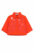 Camicia per bambina MSGM Kids arancione con dettagli a pois fucsia S6MSJGSI097 MS074 MSGM KIDS 