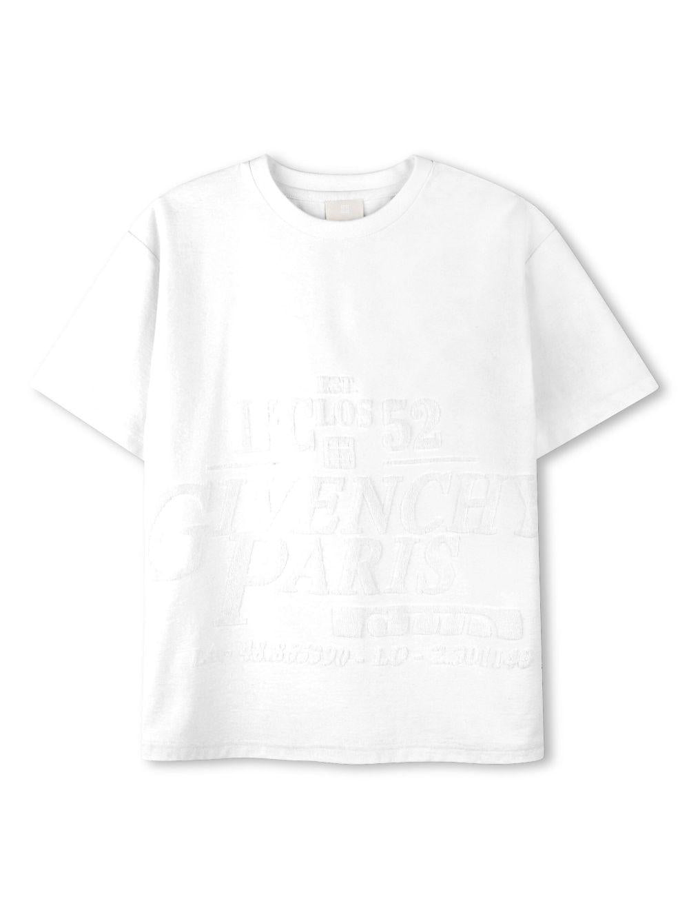 T-shirt crop con logo jacquard per bambino Givenchy Kids bianco con orlo dritto H30736 10P GIVENCHY KIDS 