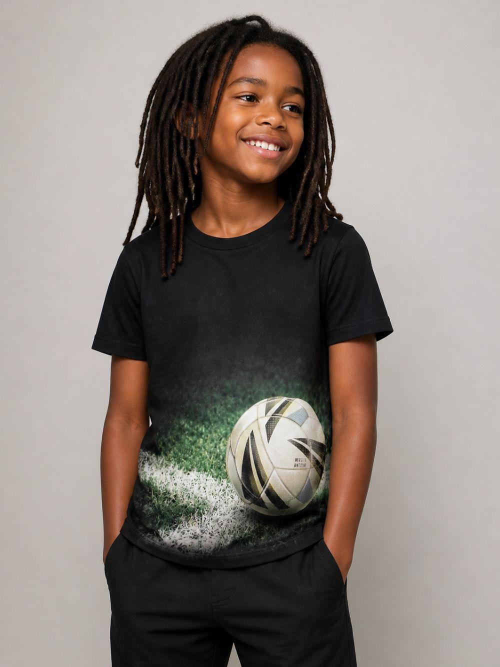 T-shirt per bambino Molo Kids nera con stampa grafica pallone 1W26A203 9943 MOLO KIDS 