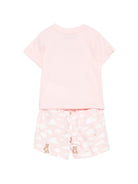 Set t-shirt e shorts per neonata Moschino Kids rosa con stampa Teddy sul davanti MUG01QLLB61 83696 MOSCHINO KIDS 