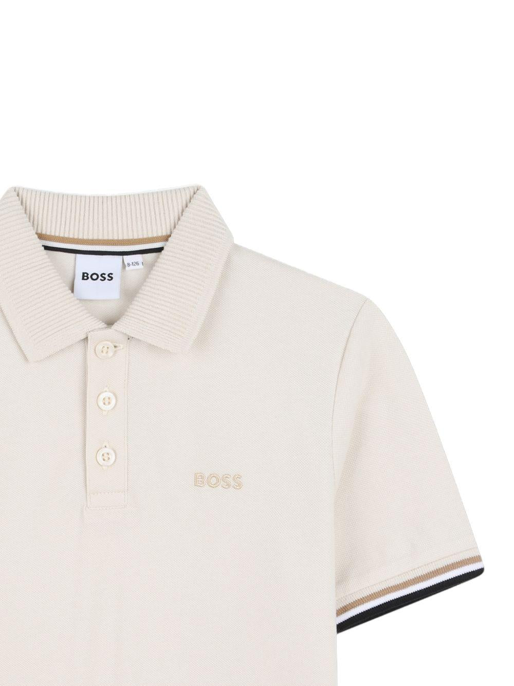 Polo per bambino Boss Kidswear beige con bordi a contrasto J52958 21C BOSS KIDS 