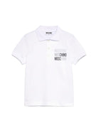 Polo per bambino Moschino Kids bianca con ricamo sul petto HVM03YLFA08 10101 MOSCHINO KIDS 