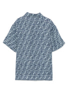 Camicia per bambino Fendi Kids blu con stampa FF JMC193 AUK2 F1I11 FENDI KIDS 