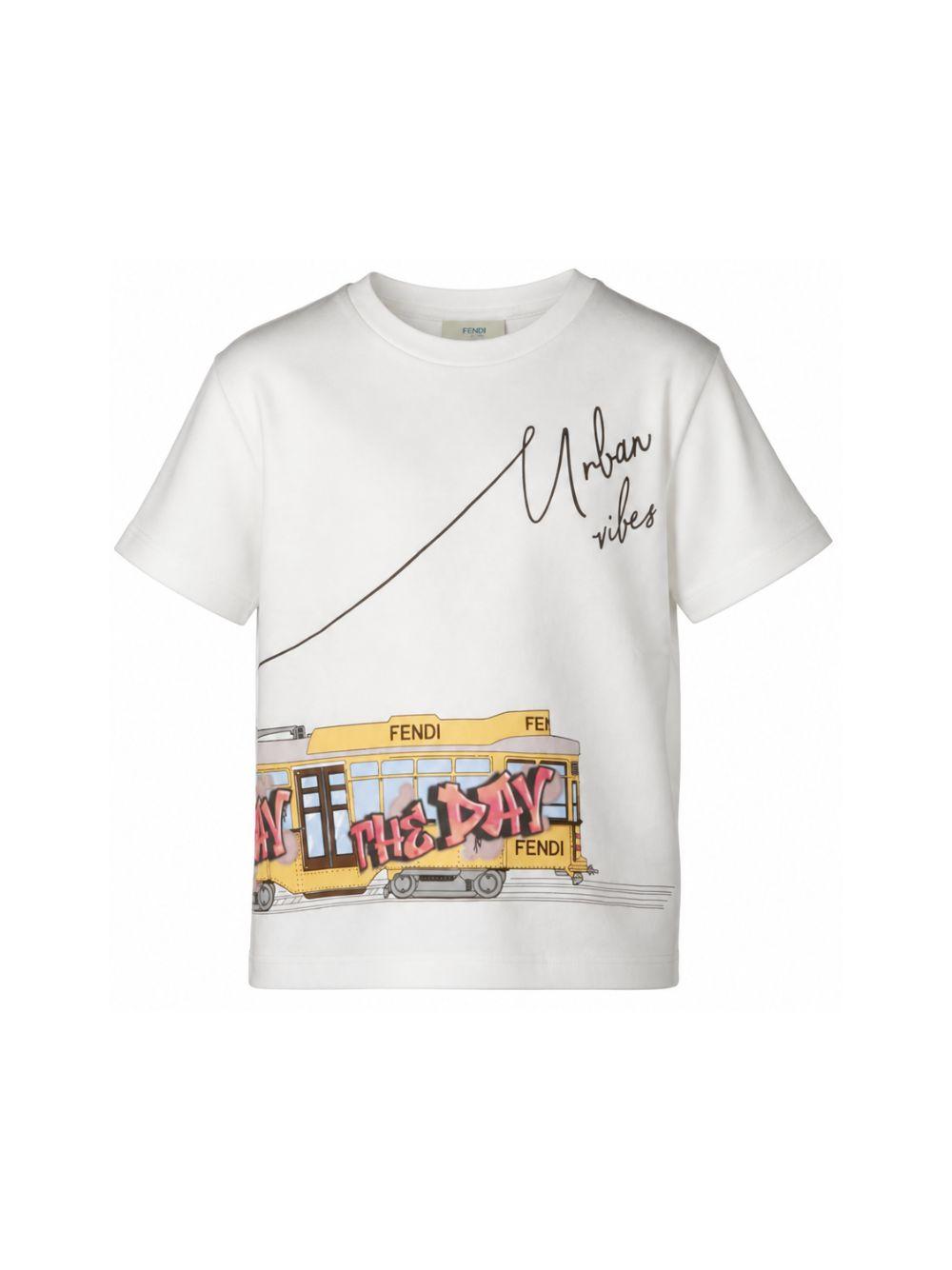 T-shirt per bambino Fendi Kids bianca con stampa grafica JMI525 AVWL F0TU9 FENDI KIDS 