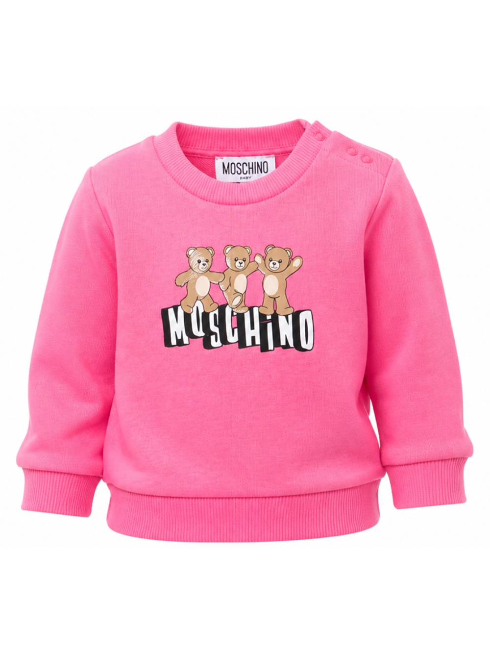 Felpa per neonata Moschino Kids rosa con stampa tre Teddy Bear MTF060LCA89 50533 MOSCHINO KIDS 