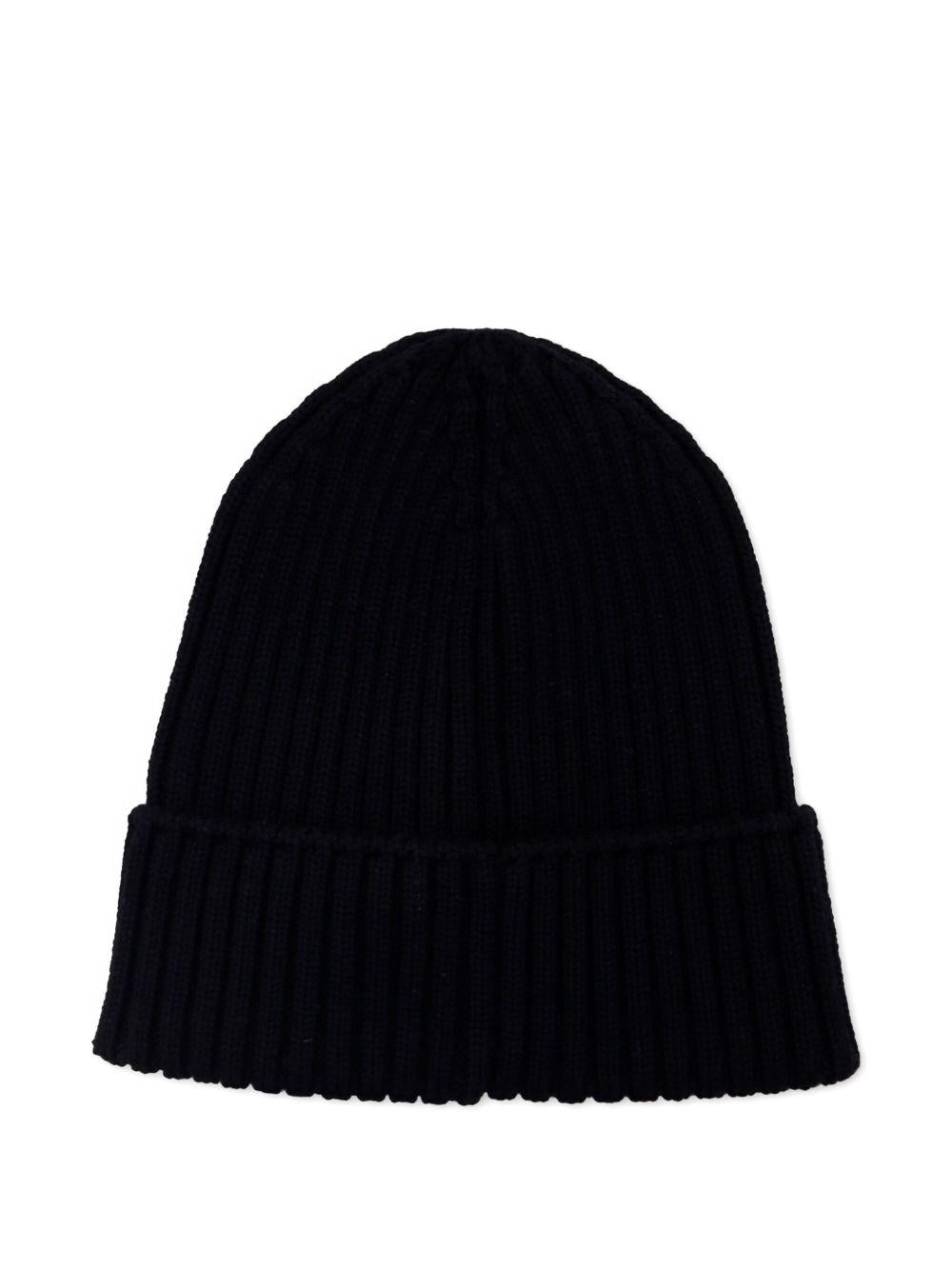 Berretto a coste per bambino Moncler Enfant nero con applicazione con logo K29543B00009M1131 999 MONCLER KIDS 