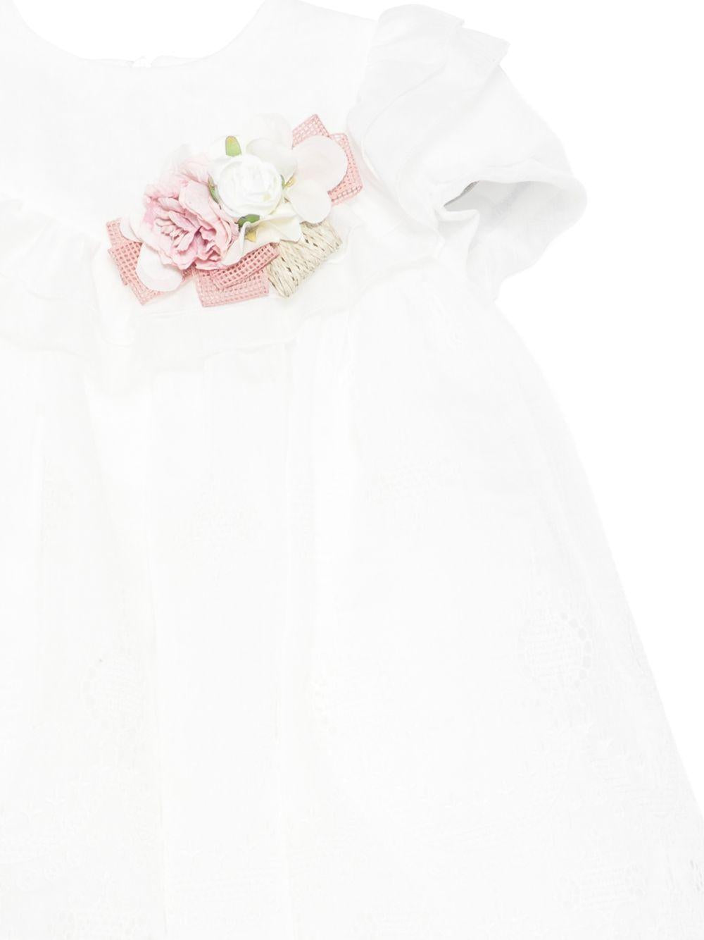 Abito per neonata Colorichiari bianco con ruches e applicazioni floreali FN108232 4958 15 COLORICHIARI KIDS 