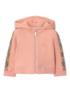 Felpa per neonata Burberry Kids rosa con finiture a quadri 8108907 C2229 BURBERRY KIDS 