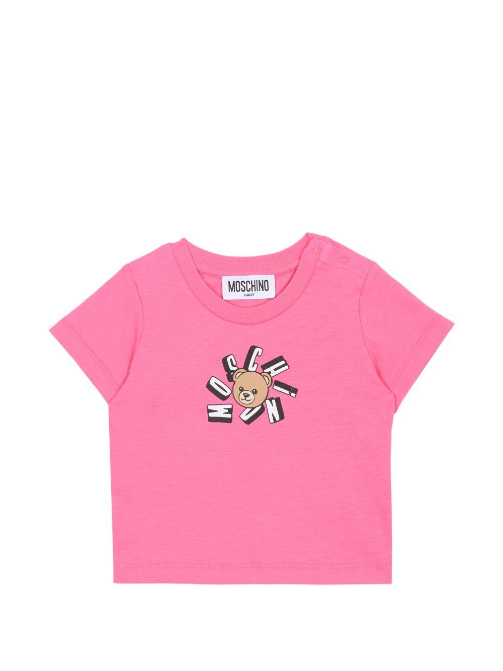 T-shirt per neonata Moschino Kids rosa con motivo Teddy Bear MXM047LAA02 50533 MOSCHINO KIDS 