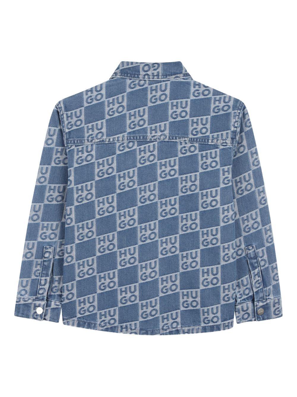 Camicia per bambino Hugo Kids denim con stampa logo all-over G01004 Z25 Hugo KIDS 