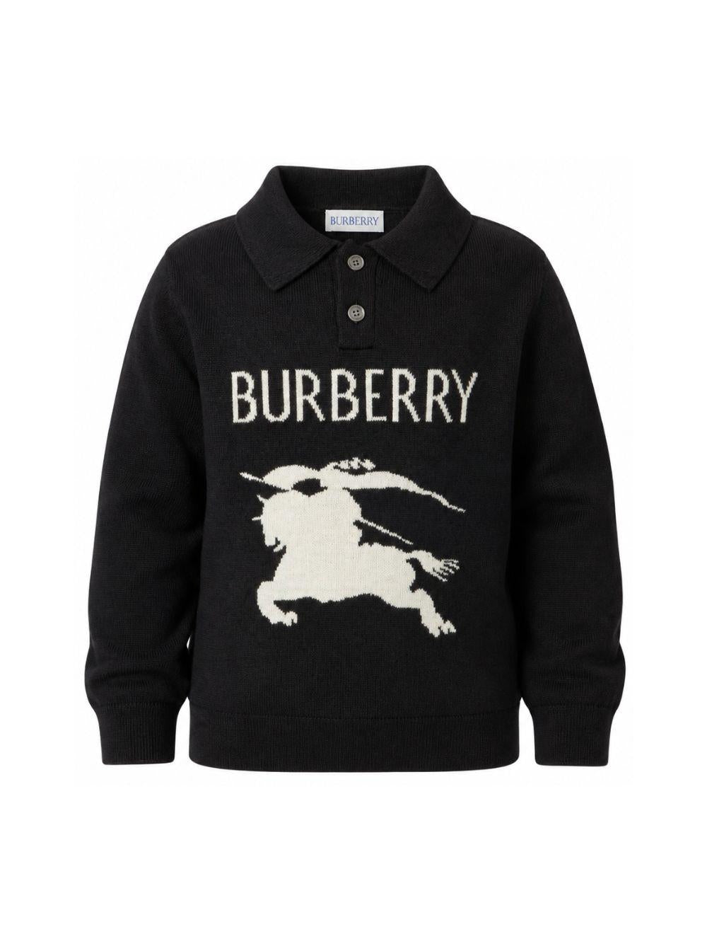 T-shirt per bambino Burberry Kids nera con colletto stile polo 8125922 A1189 BURBERRY KIDS 