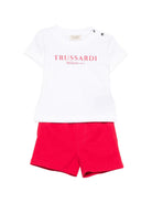 Set t-shirt e shorts per neonato TRUSSARDI JUNIOR bianco e rosso con stampa logo TIP26008CJ WHITE TRUSSARDI JUNIOR 