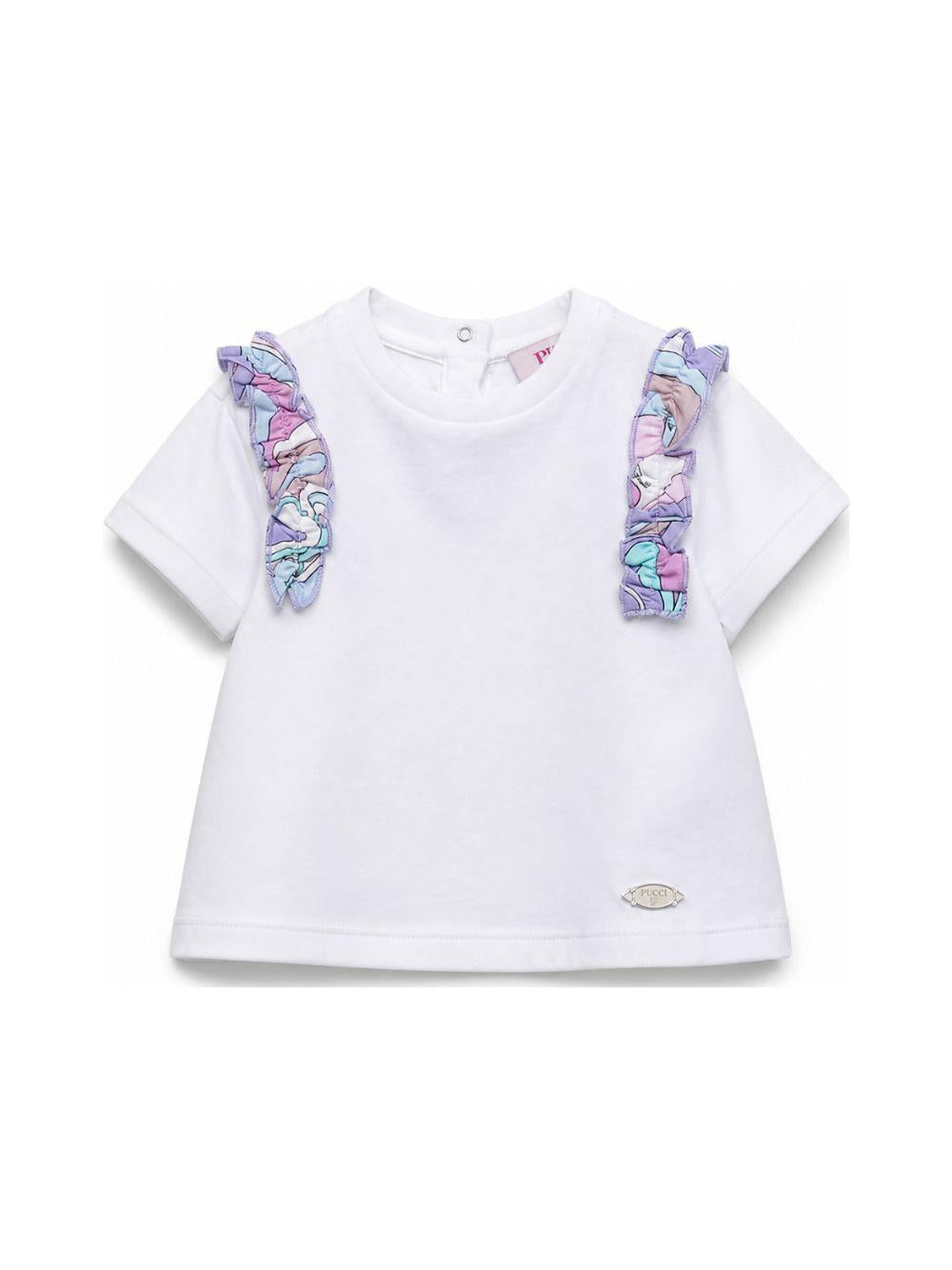T-shirt per neonata Emilio Pucci Junior bianca con dettaglio ruches PZ8031 Z3672 100 EMILIO PUCCI KIDS 