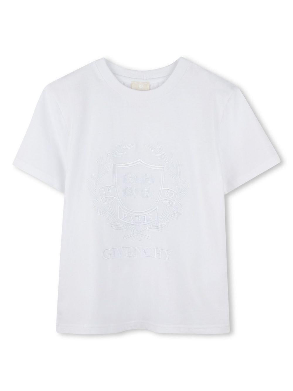 T-shirt per bambino Givenchy Kids bianco con ricamo con motivo stemma H30737 10P GIVENCHY KIDS 
