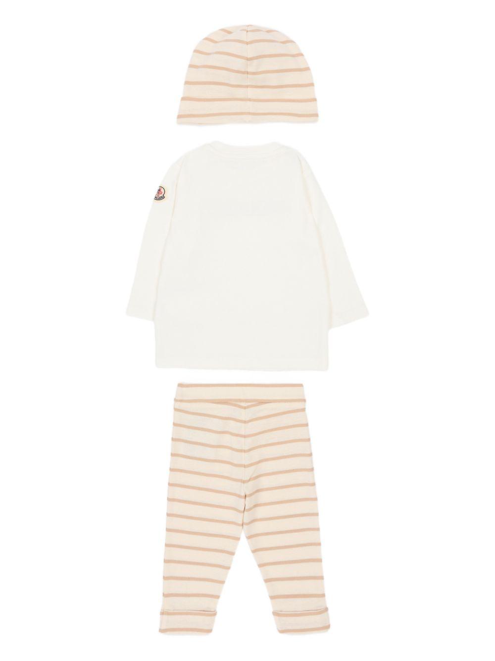 Set tre pezzi  per neonato Moncler Kids beige con design a righe L19518P0000189BA2 F20 MONCLER KIDS 