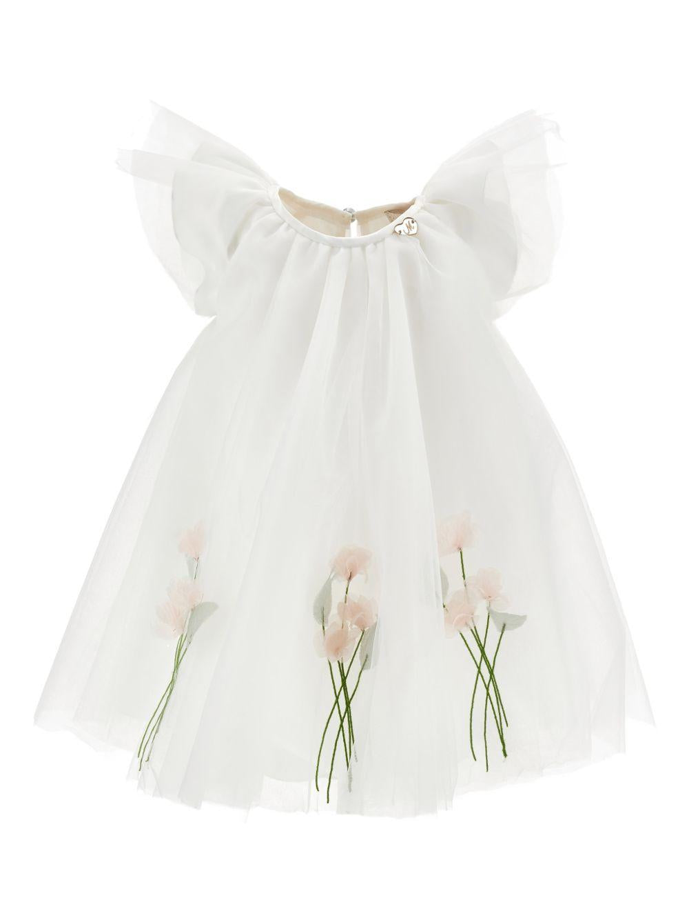 Abito per neonata Monnalisa bianco con dettaglio fiori 73G904 7747 0001 MONNALISA KIDS 
