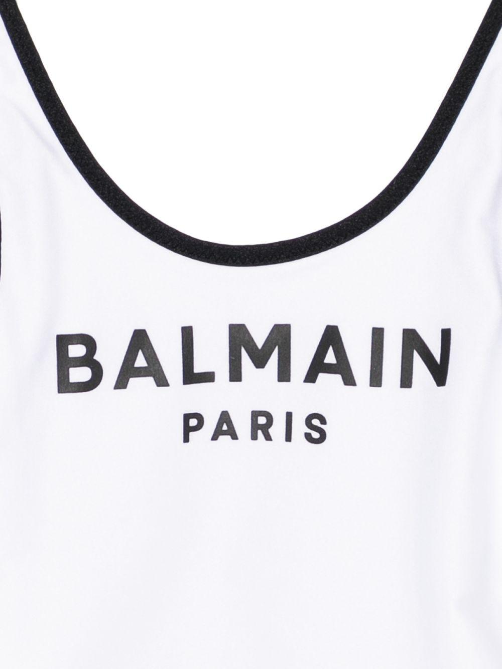 Costume per bambina Balmain Kids bianco con stampa logo sul davanti BXCA0D Z0005 100NE BALMAIN KIDS 