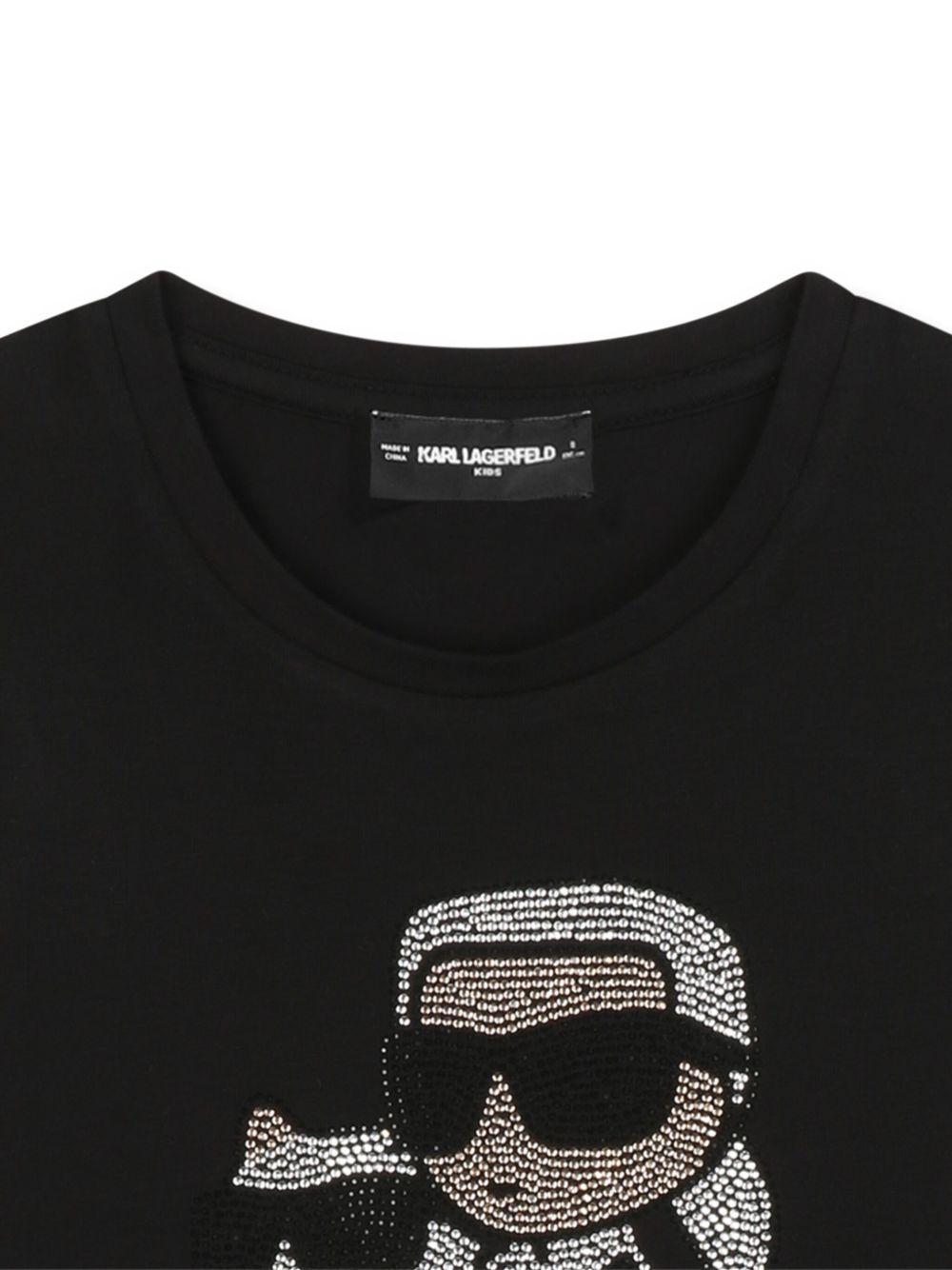 T-shirt a maniche lunghe per bambina Karl Lagerfeld Kids nera con motivo Ikon Karl & Choupette Z30940 09B KARL LAGERFELD KIDS 