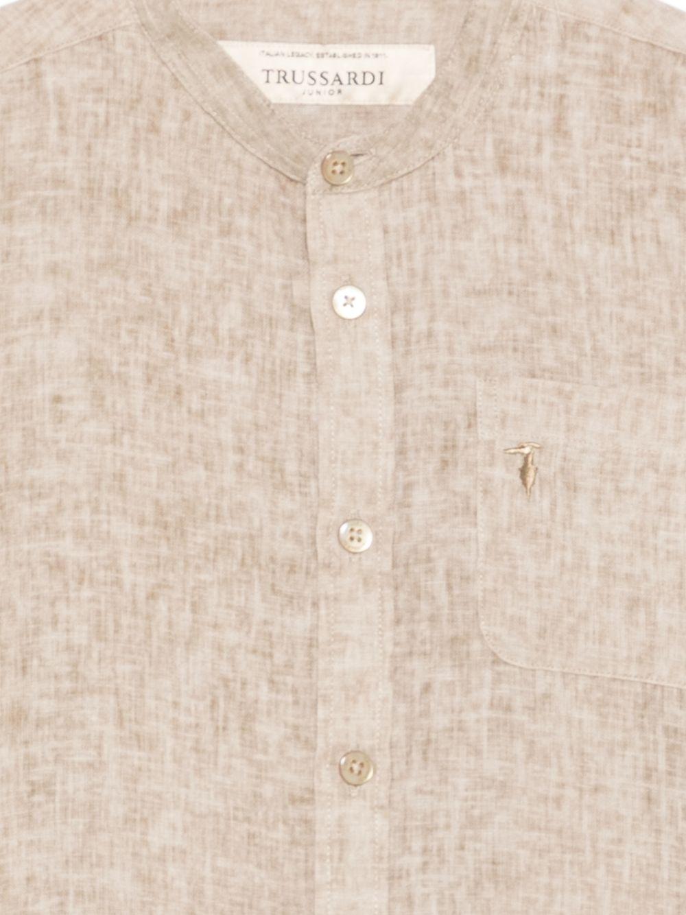 Camicia per bambino Trussardi Junior beige con ricamo logo sul davanti TBP26140CA BROWN INC. TRUSSARDI KIDS 
