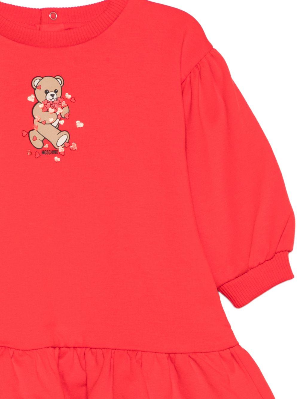 Abito per neonata Moschino Kids rosso con motivo Teddy Bear MAV0CWLDA63 50109 MOSCHINO KIDS 