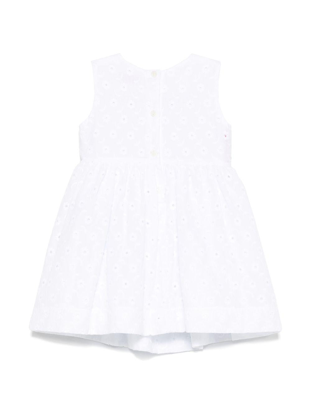 Abito con ricamo a fiori per neonata Monnalisa bianco con scollo rotondo 31E909 5941 9944 MONNALISA 