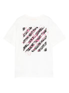T-shirt per bambina Off-White Kids bianca con effetto vernice e logo stampato OGAA001F25JER008 0132 OFF WHITE KIDS 