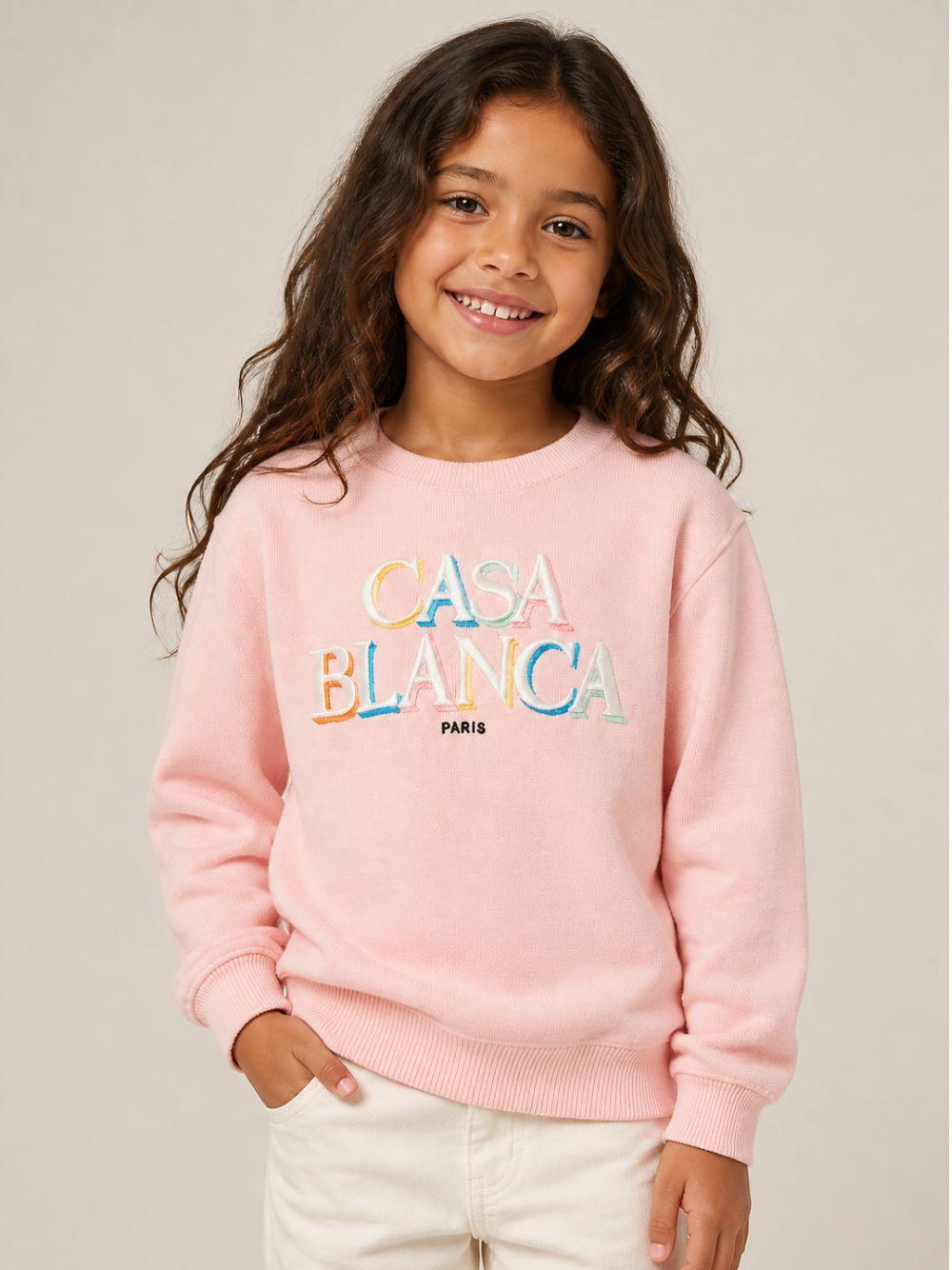Felpa per bambina Casablanca Kids rosa con ricamo logo KPF26KW151501 STACKED CASABLANCA KIDS 
