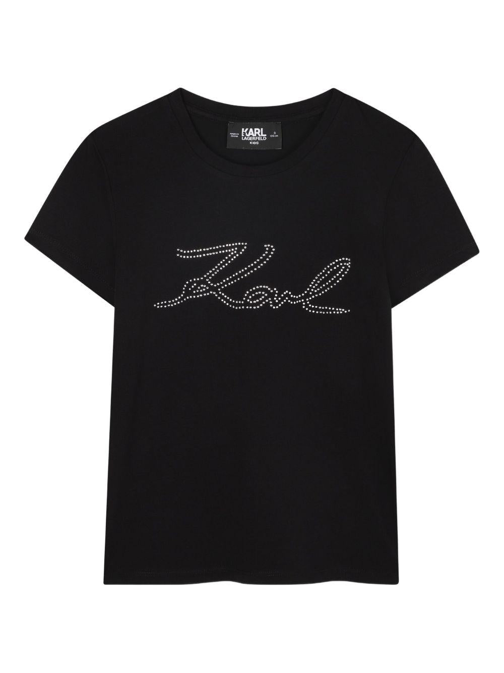 T-shirt per bambina Karl Lagerfeld Kids nero con strass Z30941 09B KARL LAGERFELD KIDS 