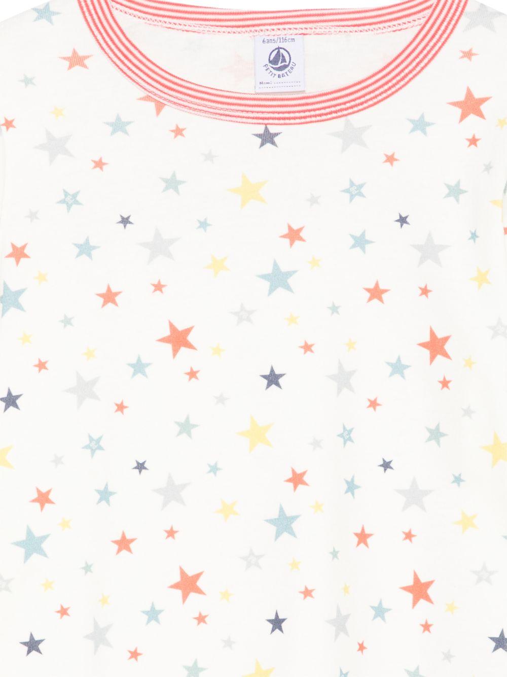 Pigiama per bambini Petit Bateau bianco con scollo rotondo e stampa a stelle A0F1A 01 PETIT BATEAU KIDS 