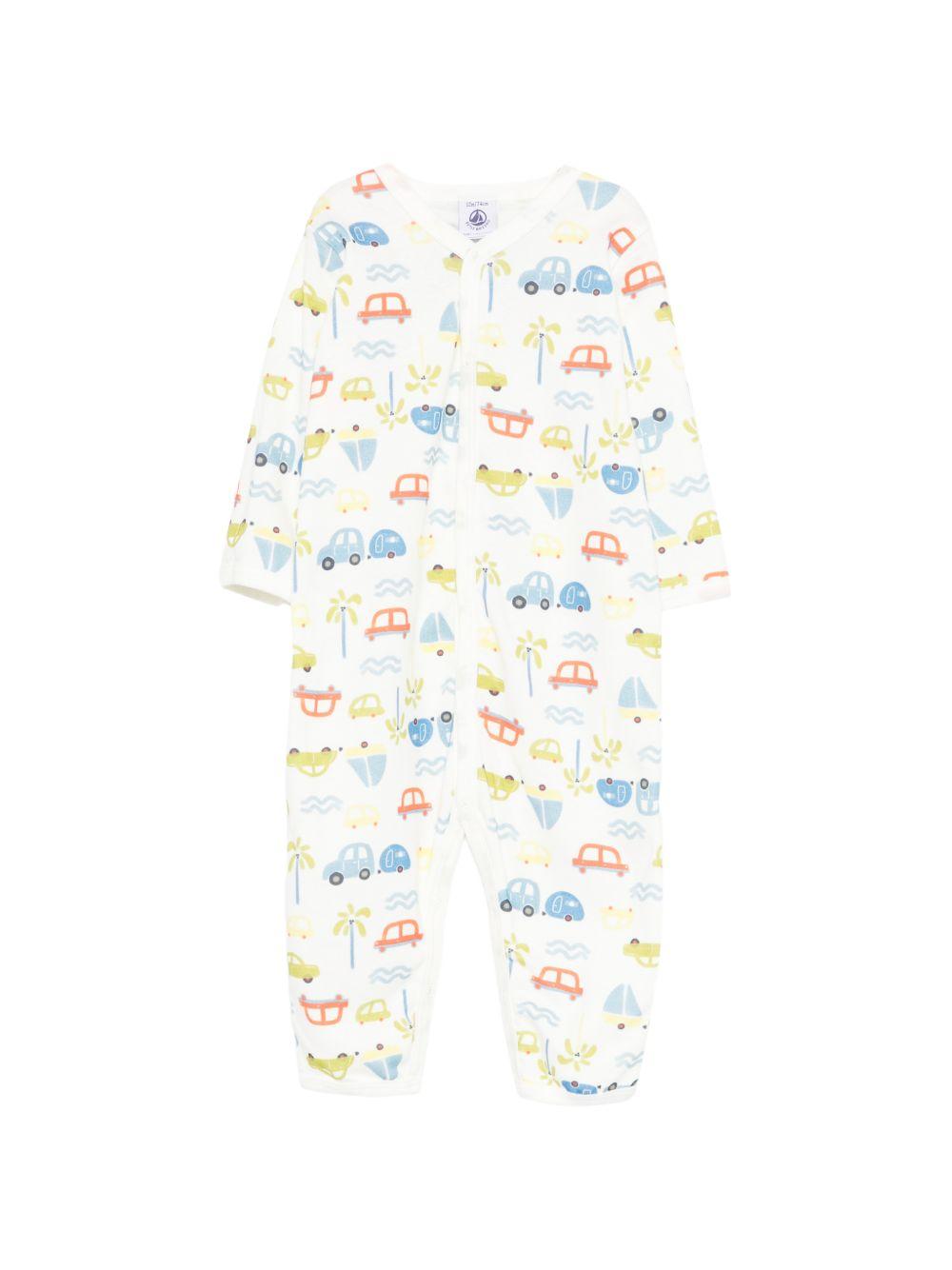 Tutina per neonato Petit Bateau bianca con stampa di auto all-over A0FRH 01 PETIT BATEAU 