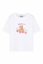 T-shirt per bambina Moschino Kids bianca con stampa Teddy Bear HDM075LAA02 10101 MOSCHINO KIDS 