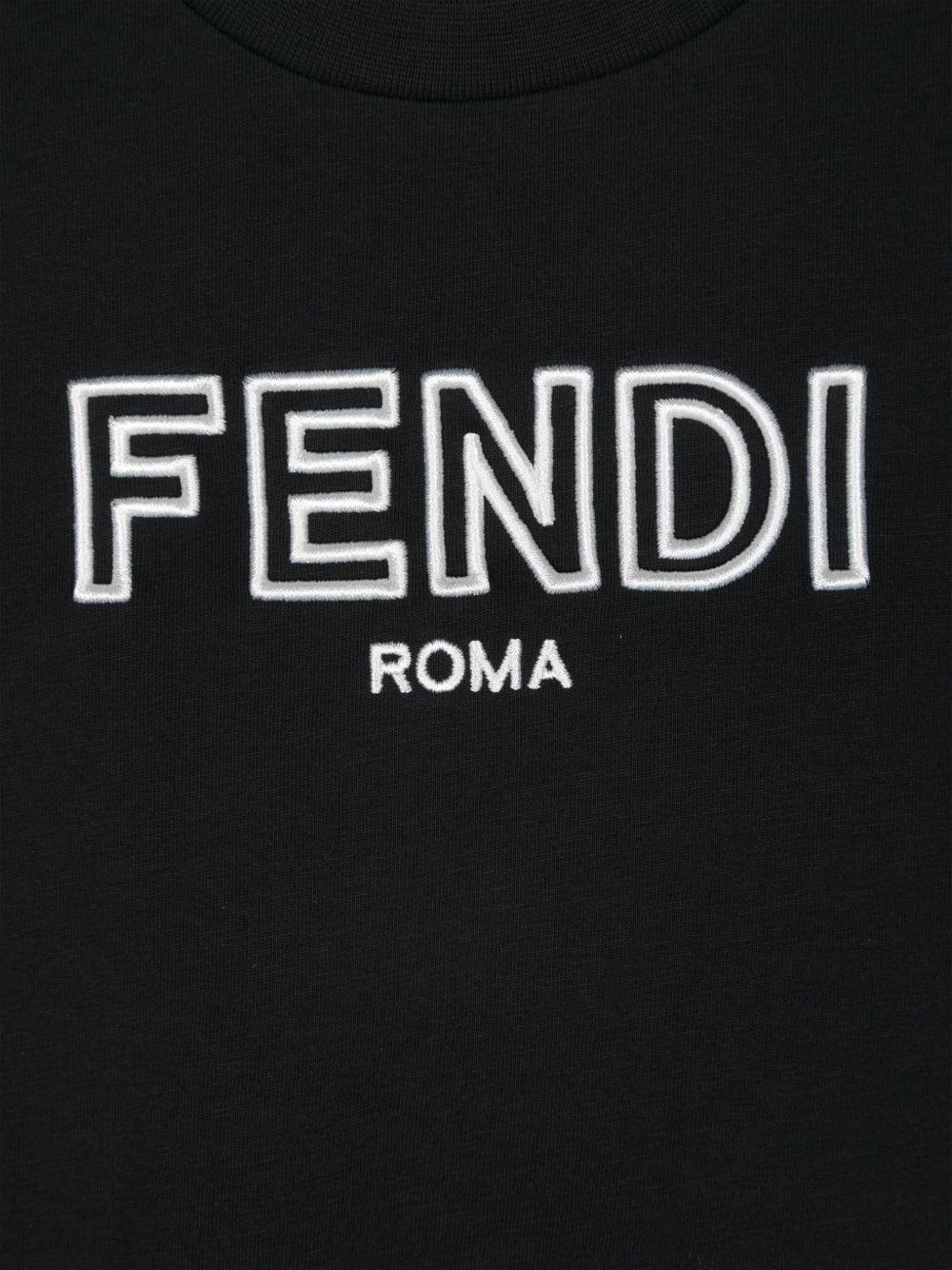 T-shirt per bambini Fendi Kids nera con logo ricamato sul davanti JUI159 7AJ F0RWK FENDI KIDS 