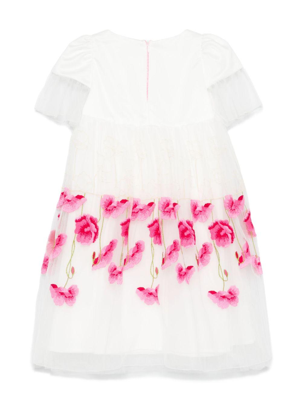Abito per bambina Monnalisa bianco con ricamo a fiori con inserti in tulle 71E914 5975 0197 MONNALISA 
