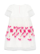 Abito per bambina Monnalisa bianco con ricamo a fiori con inserti in tulle 71E914 5975 0197 MONNALISA 
