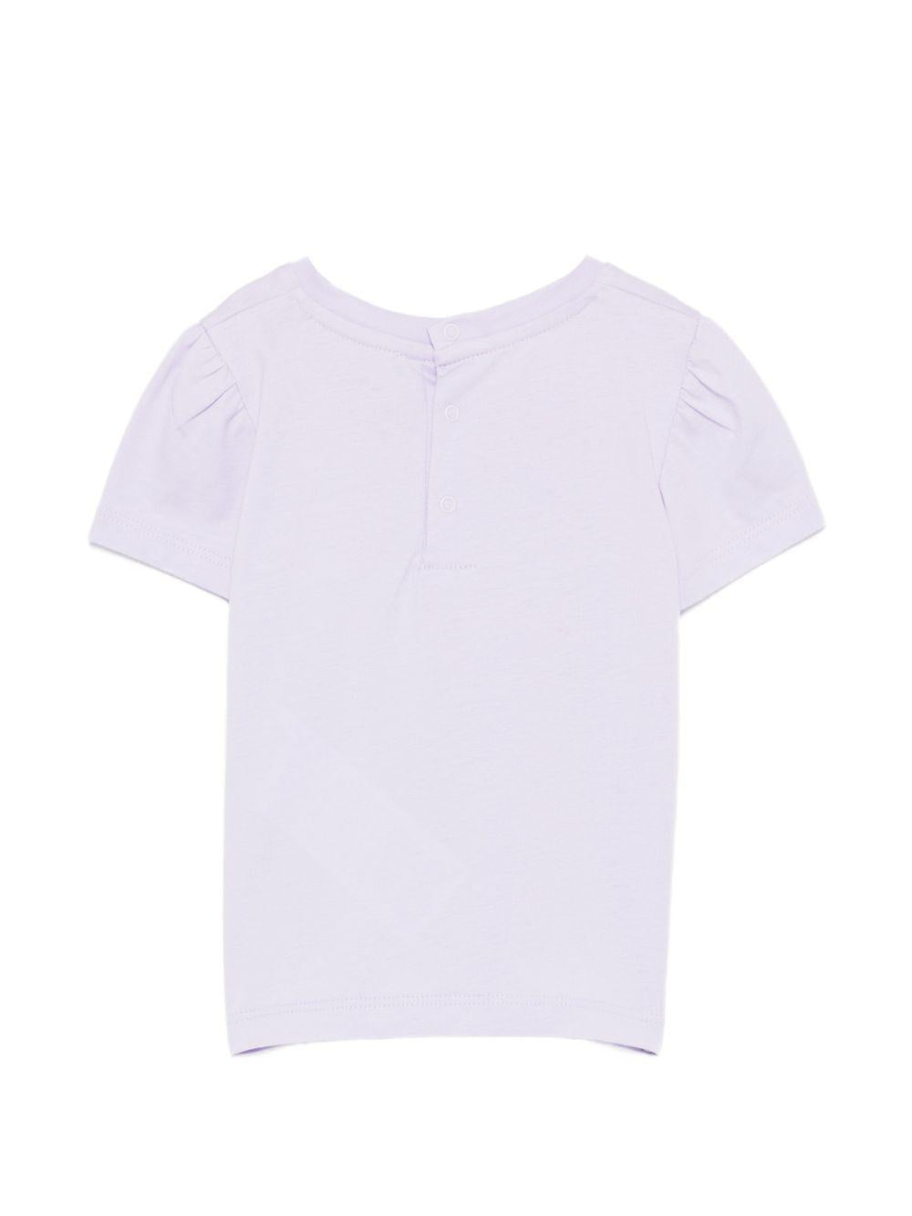 T-shirt per neonata Moschino Kids viola con stampa Teddy con mazzo di fiori MDM03NLAA02 51683 MOSCHINO KIDS 