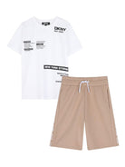 Set t-shirt e shorts per bambino Dkny Kids bianco e beige con stampa logo D62521 20P DKNY KIDS 