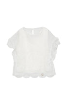 Top per bambina Elie Saab Junior bianco con dettagli ricamati EFTP028TS1110 CRM ElIE SAAB KIDS 